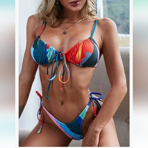 ZAFUL Womens High Cut Thong Bikini Set Swimsuits Cami String Sexy . Size S - Picture 1 of 12